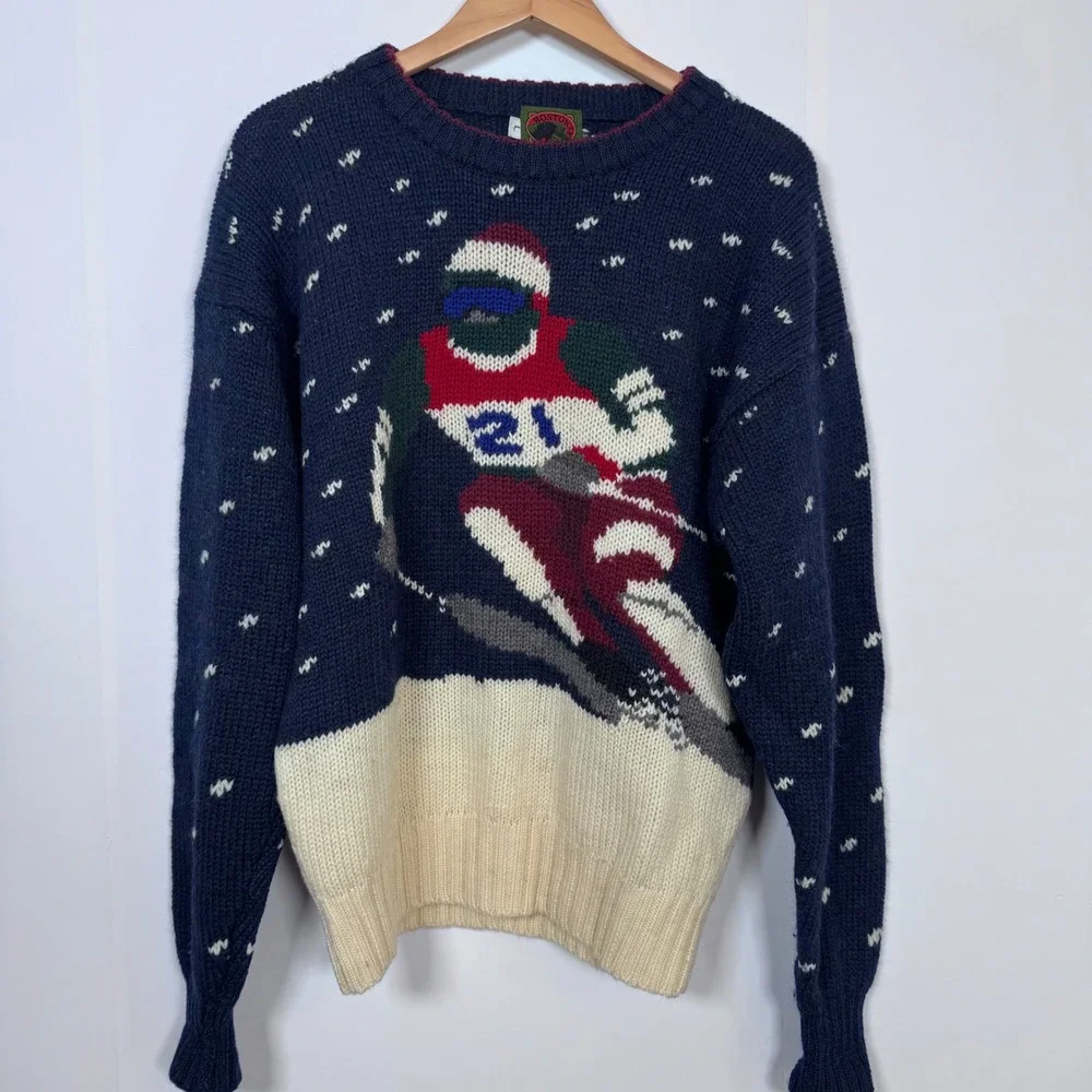 90s Boston Traders Wool Ski Intarsia Sweater Men L Winter Grandpa Old Money Gorp